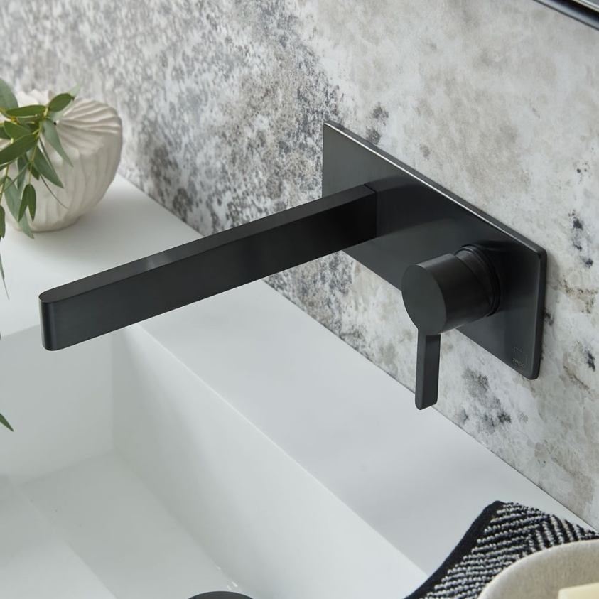 Lifestyle image of Vado Individual Edit Brushed Black Wall-Mounted Basin Tap